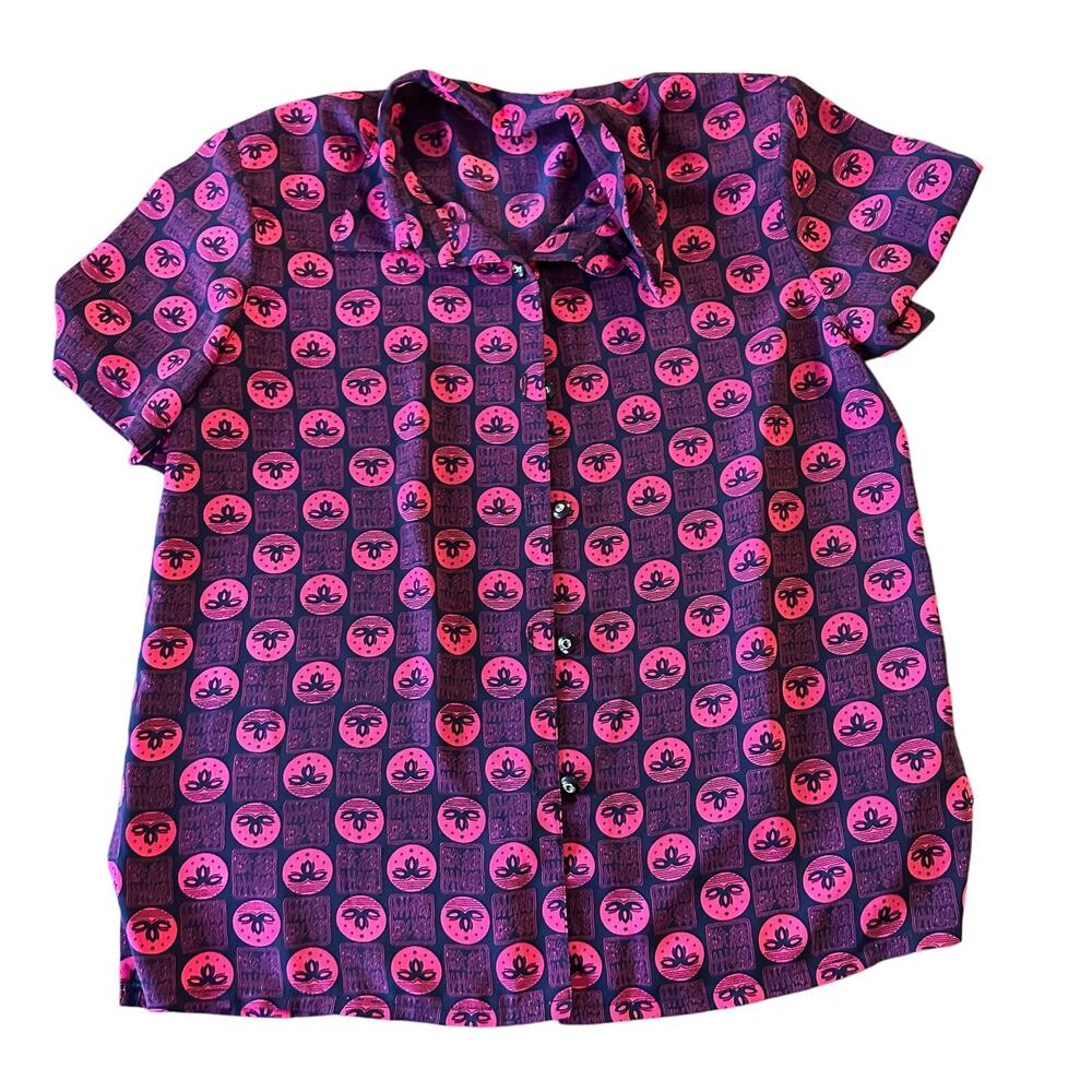 WT Wang Tai Vintage Blouse Shirt Tiki Mid Century Modern Buttons Medium